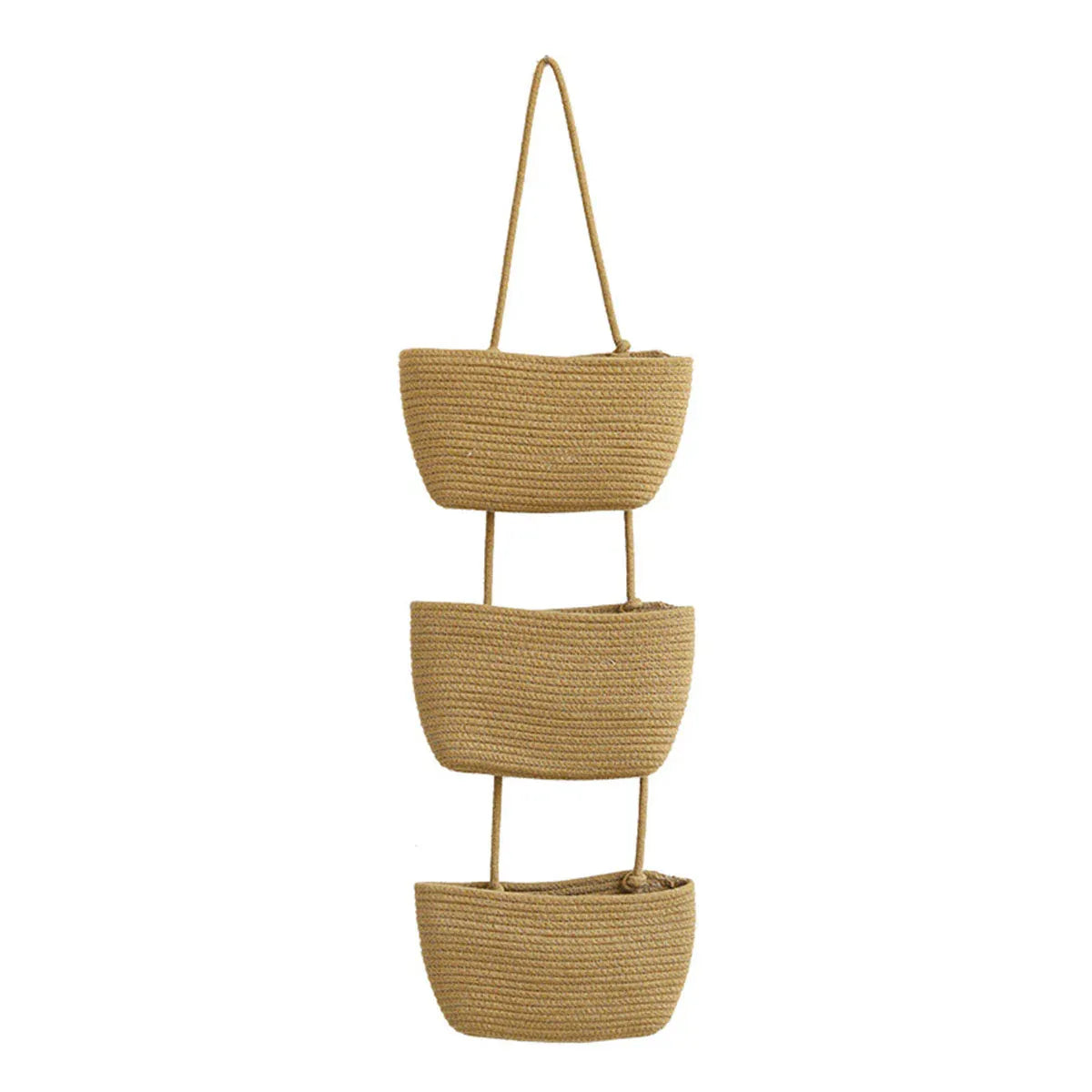 3 Layer Wall Mounted Storage Basket Hanging Organizer Rack for Household Items - Brown